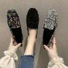 2025 New Flat Womens Shoes Diamond Peas Loafers Joker Ladies Shoes Casual Student Flats Platform Shoes Bling Zapatos De Mujer