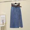 2023 New High-Waist Embroidered Denim A-Line Skirt with Hip-Wrapped Split for Women - Autumn Trend