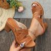 Women's Summer New Coarse Heel Sandals, European and American Fashionable Hollow Out High-heeled Sandals, Plus Size