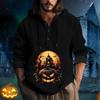 Halloween Printed Hooded Men's Oversized Drawstring Button Hoodie