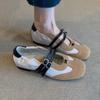 Sheepskin Version~ New Double-breasted Hollow Matte Women's Retro Color Matching Sports Flat Mary Jane Single Shoes