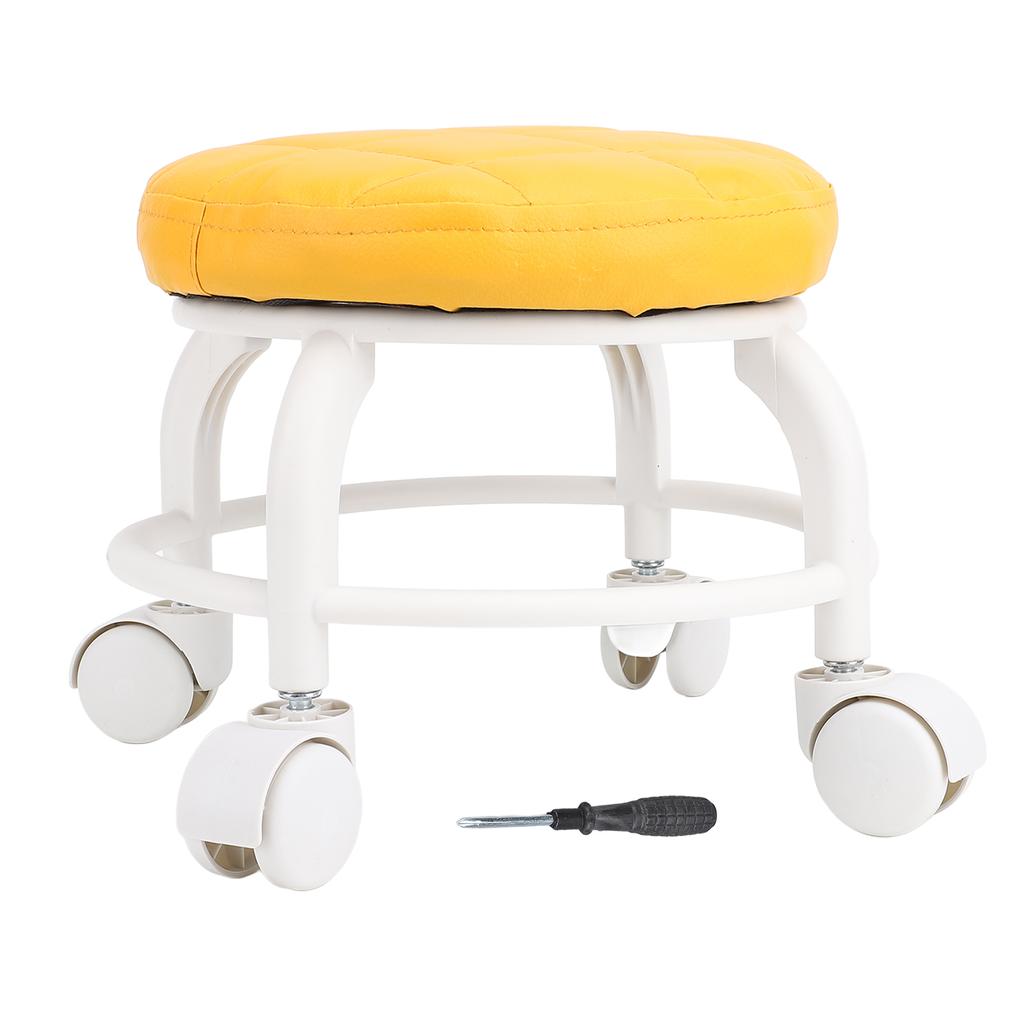 Low Roller Seat PU Leather Low Stool Mute Wheel Swivel Low Height Round Roller Chair for Home Office
