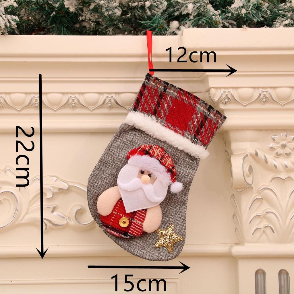 Plaid Medium Christmas Stocking - Festive Socks & Candy Bag for Tree Ornaments