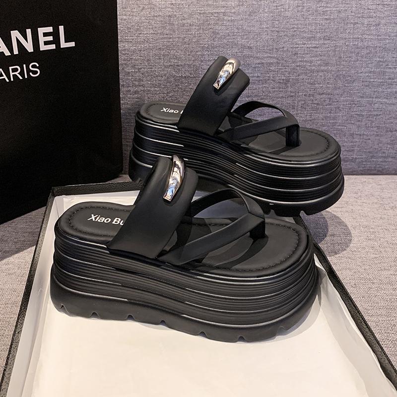 Fashion Women High Platform Slippers New 2025 Summer Beach Flip-Flops Ladies 8CM Wedge Heels Shoes Woman Outside Chunky Sandals