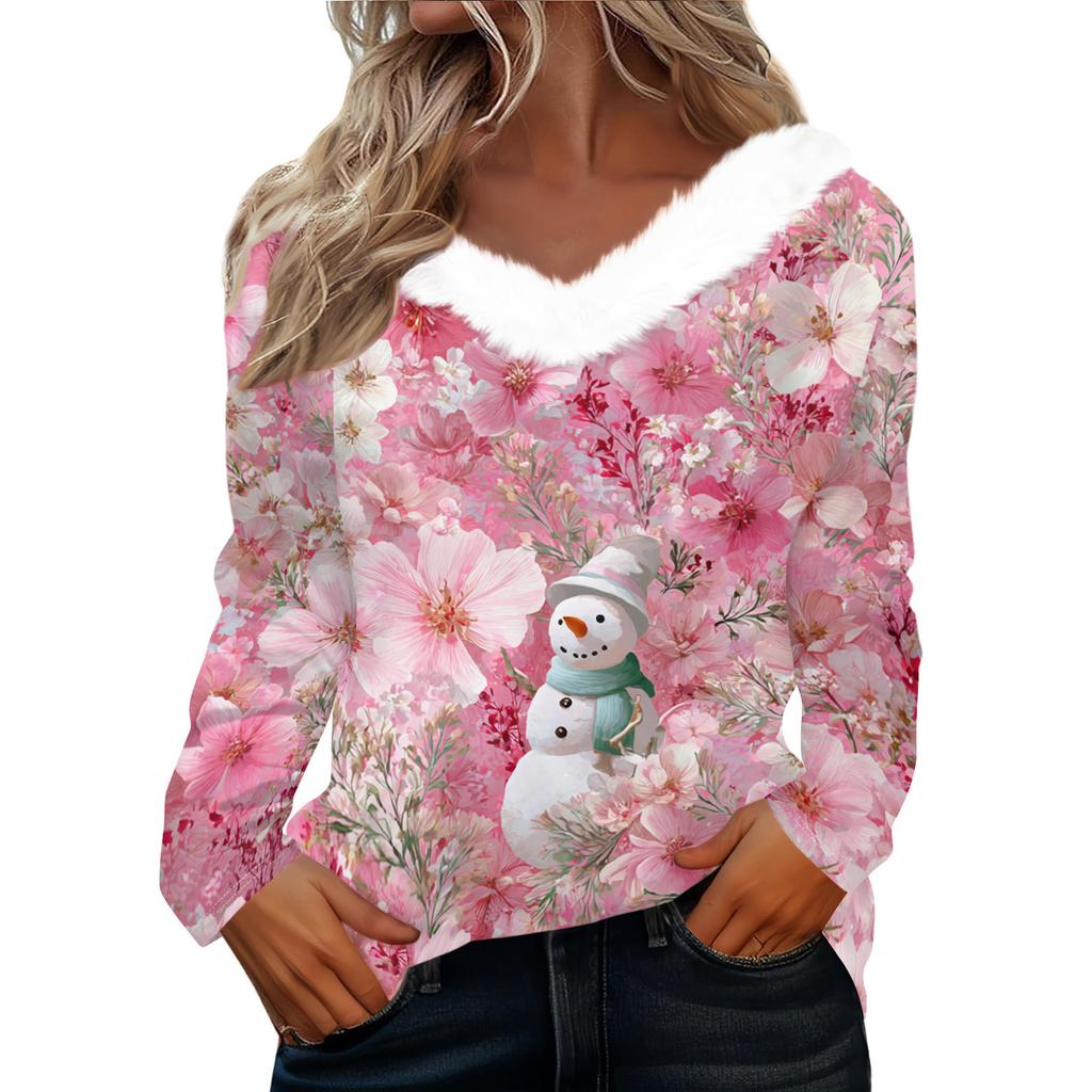 Long Sleeve Shirts For Women Cute Tops Christmas Prints Tees Blouses Casual Plus Size Basic Tops Pullover