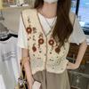 Crochet Hollowed-out Vest Women's Spring and Summer French Niche Floral Embroidered Sleeveless Knitted Cardigan Small Coat