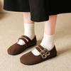 Fashion 2024 Retro Mary Jane Shoes Women's Spring Autumn Round Toe Casual Shoes Suede Thick Bottom Double Buckle Strap Flat Lazy Loafers