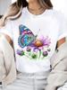 (Asian Size) Watercolor Flower Trend 90s Print Short Sleeve T-shirts Fashion O-neck Female Casual Women's Top T Clothing  Graphic Tee