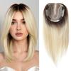 HAIRCUBE Light Blonde 14 Inch Human Hair Toppers with Dark Roots for Women 4 Clips Pieces with Thinning Hair In Mono Lace Base Toppers