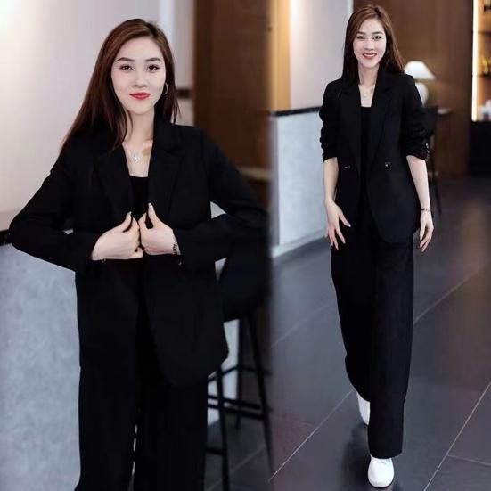 2 Pcs/Set Lady Formal Coat Pants Set Long Sleeves Double Buttons Cardigan