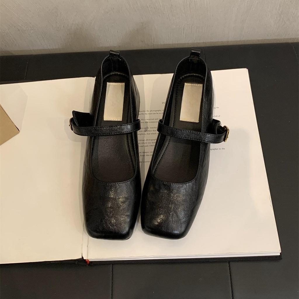 French Retro Square Head Light Mouth Single Shoes Women's Middle Heel Spring and Autumn Evening Temperament Fairy Thick Heel Mary Jane Small Leather S