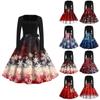 Women's Fashion Round Neck Casual Slim Christmas Printed Long Sleeve Dresses