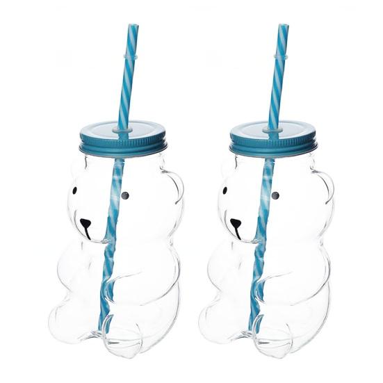 Bear Glass Cup with Spill-Proof Lid And Straw Cute Bear Tumbler for Smoothies Coffee Juice Thick Glass Mug for Home Office Travel