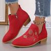 Fashion Brand Ladies Shoes 2024 Autumn New Fashion Embroidery Women's Western Boots Casual Versatile Pointed Toe Naked Boots Zapatos