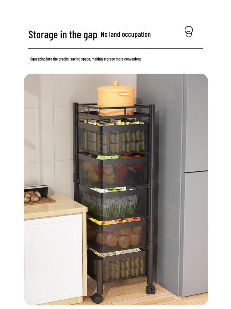 Rotating Multi-Layer Storage Rack for Fruits & Vegetables - No Installation Needed