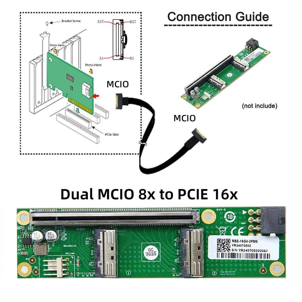 Xiwai Dual MCIO 8i Mini Cool Edge IO To 16x VROC Adapter for Motherboard SSD Graphics Card SFF-TA-1016 PCI-Express PCIE5.0