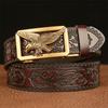 Male Belt Genuine Leather Belt for Men Carving Flower Pattern Animal Eagle Gold Automatic Buckle Belt Strap for Jeans