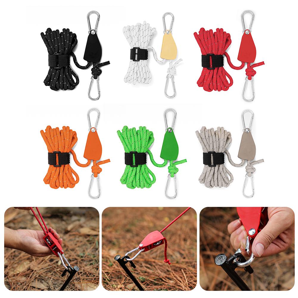 4mm 4m Rope Fastener Reflective Nylon Tent Wind Rope Tensioner with Carabiner Tent Wind Rope Fixed Buckle Adjustable for Camping