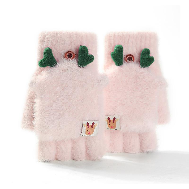 Women's Autumn & Winter Knitted Half-Finger Flip-Top Gloves - Warm, Cold-Proof, and Cute for Outdoor Cycling