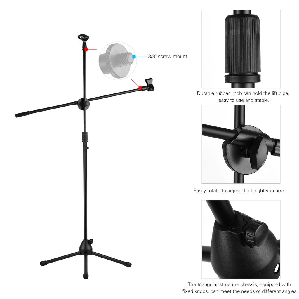 Microphone Tripod Stand Boom Floor Model Adjustable Height Light Weight Heavy Duty Collapsible for