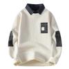 Men's Casual Patchwork Fake Two-piece Knitted Inner Layer Sweater, Men's Fleece Warm Lapel Sweater