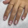 Short Square French White False Nails with Wavy Glitter Stripes - Popular European and American Nail Tips