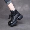 Johnature Retro Genuine Leather Platform Short Boots Women Shoes Thick Soled Square Toe Boots