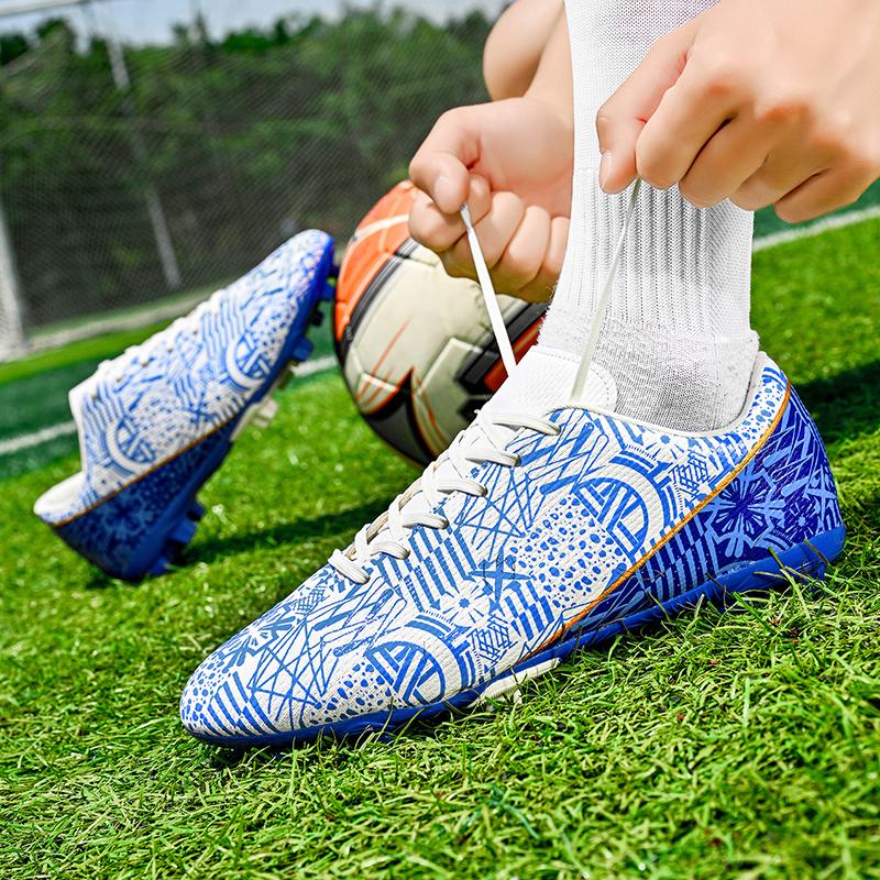 35-45 Men's Low-top Football Shoes Outdoor Long-nailed Blue &White Porcelain Sports Football Boots Large Size Youth Sports Children's Football Boot