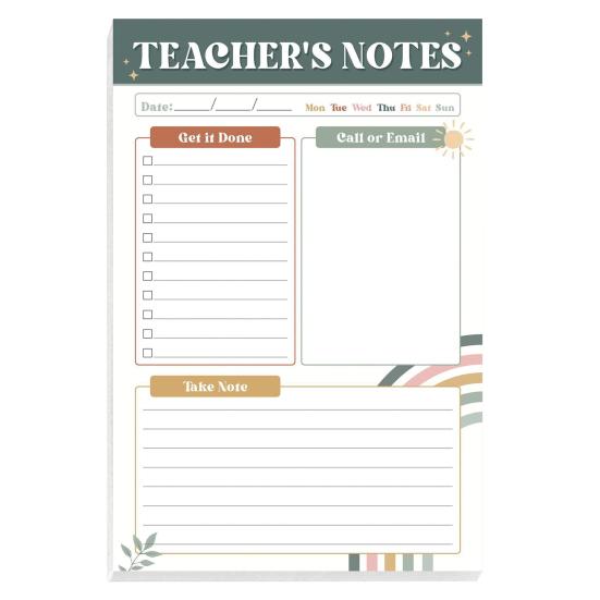 Bohemian Rainbow Teacher Notepad Gratitude Gift with To-Do Lists Contact Log & Notes Section Inspirational Planner for Educators