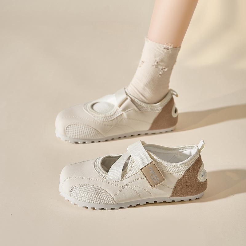 Augusteng Baotou Sports Sandals Women's 2025 New Summer Mesh Light Casual Shoes Velcro White Shoes