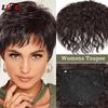 Women Top Hair Pieces Wigs Clip In Synthetic Hair Extensions Black Brown Hairpieces With Curly Bangs