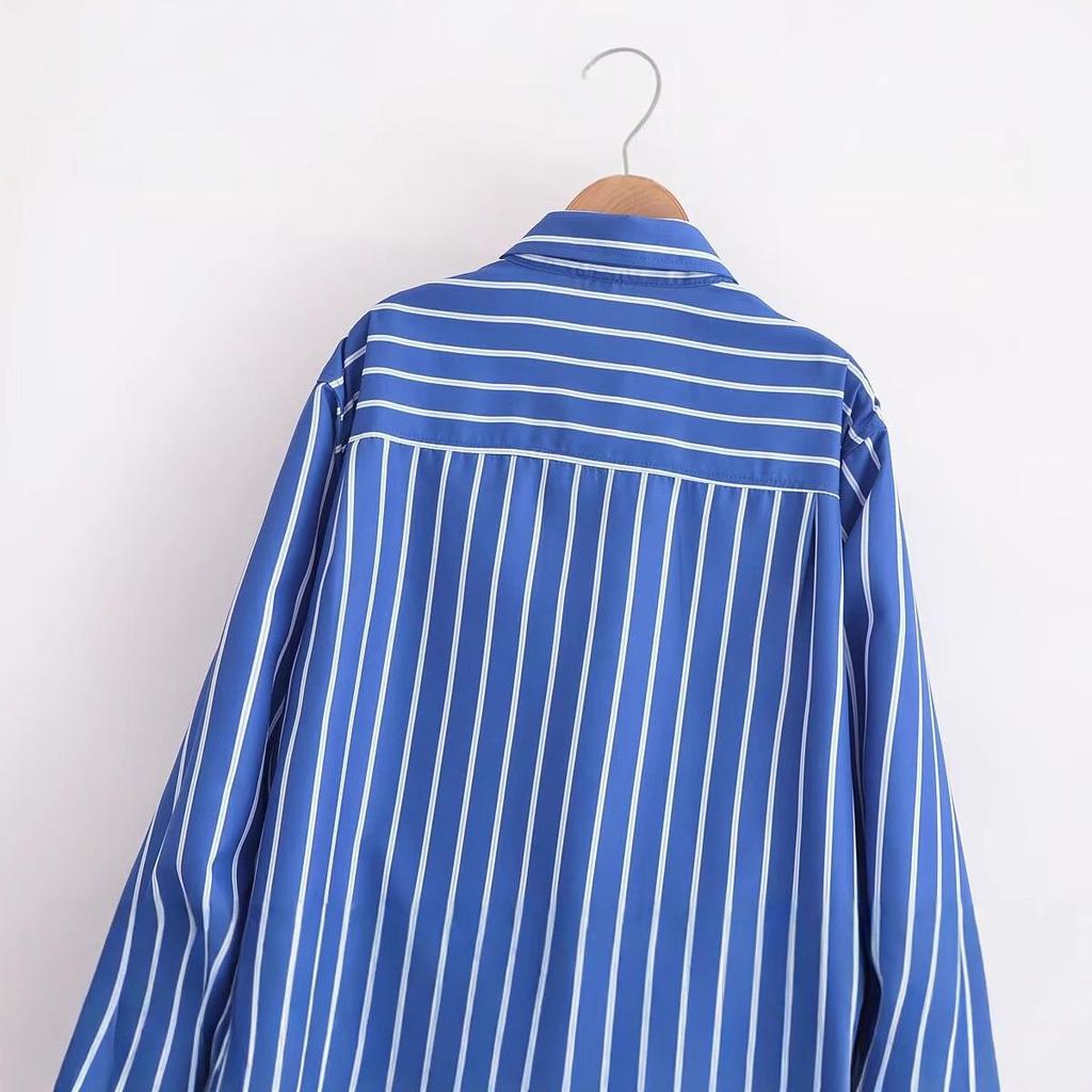 2024 Winter Women's European & American Batwing Sleeve Striped Shirt