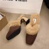 Women Fur High Heels Square Toe Slippers Cozy Suede Warm Plush Cotton Shoes Winter 2025 Trend Fashion Flip Flops Zapatos Mujer