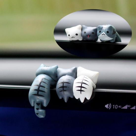 Мини-статуэтки кошек, украшение для приборной панели автомобиля, набор для декора с наклейками на заднюю часть, забавные украшения для зеркала заднего вида автомобиля, фигурки котят