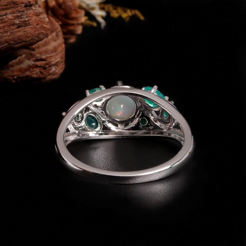 Luxury Design Natural Color Rich Opal & Green Agate Gemstone Ring Earrings Set Light Luxury Beautiful Jewelry for Women