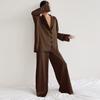 New Satin Silk Pajamas Low-cut Sexy Pajamas for Women Single-breasted Long-sleeved Wide-leg Pants Trousers Suit