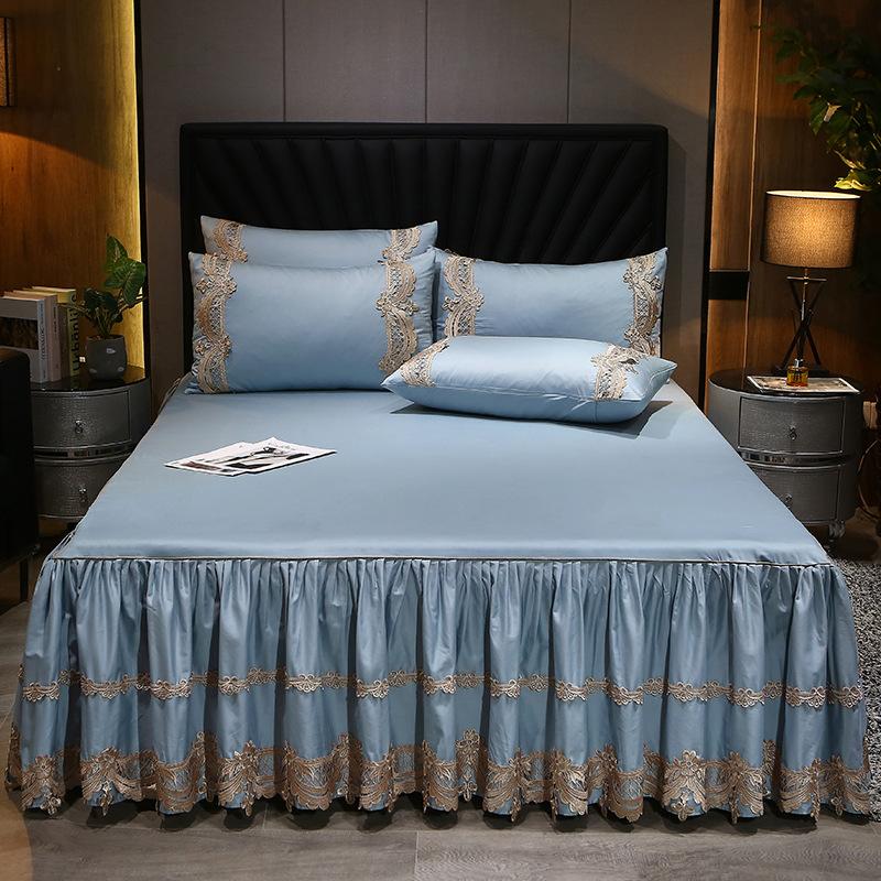 Атлас в европейском стиле 60-х годов, длинноволокнистый хлопок, кружевная юбка-кровать, трехсекционное хлопковое нескользящее покрывало, комплект из трех предметов 1,5 M1,8 M