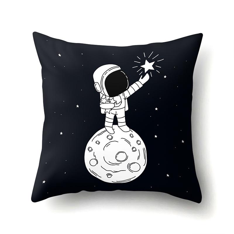 Astronaut Polyester Pillow Case Style Floral Print Peach Leather Velvet Pillow Case Creative Moon Car Waist Cushion Cover
