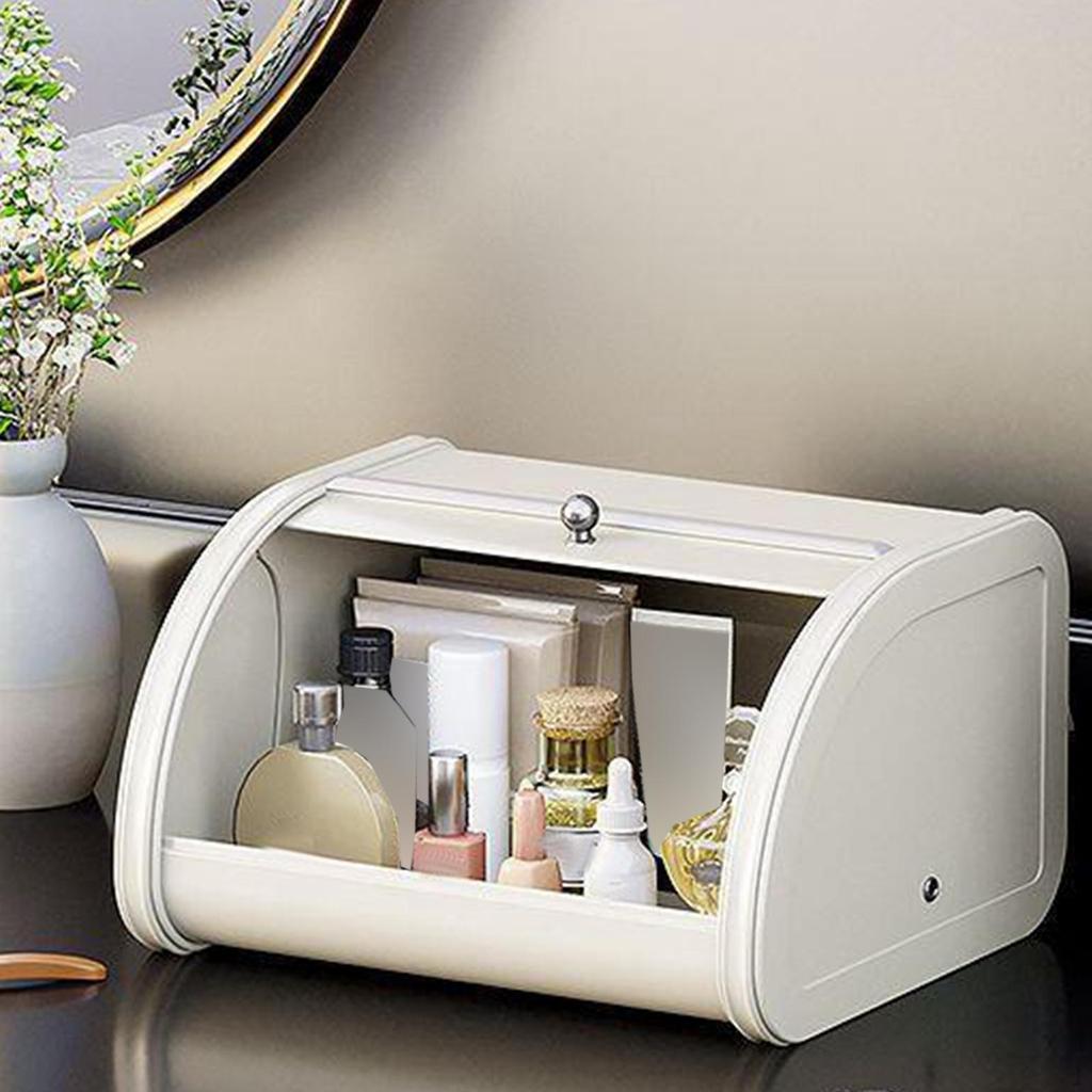 Bread Box Bin with Roll Lid Holder Snack Cosmetics Dustproof Iron Kitchen for