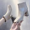 Fashion Square Toe Heeled Rhinestone Ankle Boots for Women Autumn Winter Chic and Elegant Booties On Promotion Pu Y2k Woman Short Shoes