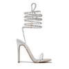 Sexy Peep Toe Women's Stiletto Sandals Luxury Square Head Rhinestone Thin Band Strap Comfort Slim High-Heel Party Shoes