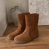 Retro Literary and Artistic Flip Fur Flat-bottomed Short Boots Women's Versatile Round Head Stacking Sleeve Martin Boots