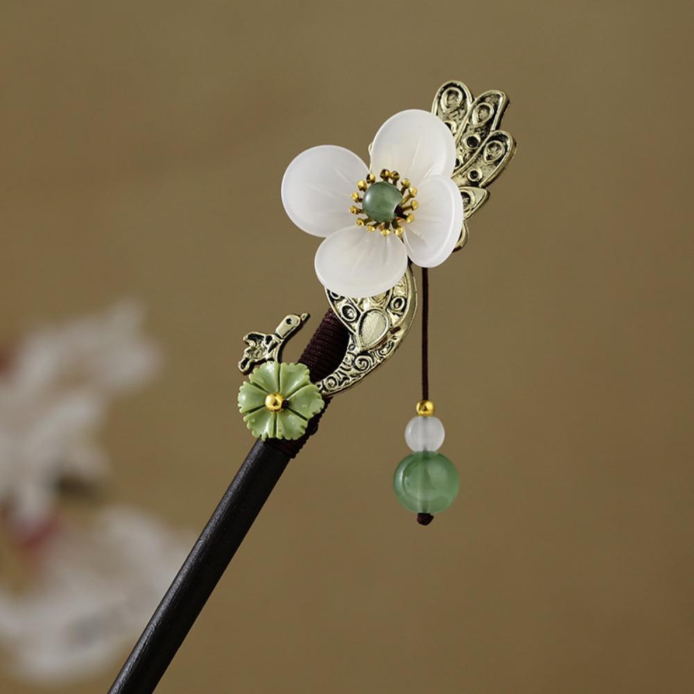 Handmade Flower Hair Sticks Chinese Style Party Hair Bun Decorative Wooden Hairpin for Women Girls