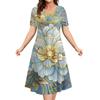 Women Summer Round Neck Short Sleeved Dress 3d Floral Pattern Casual Fashion Clothing Woman Party Elegant Long Skirt Pullover