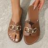 2025 Summer Foreign Trade Large Size Flat-bottomed Slippers Women's Light Fashion Chain Round Head One-character Casual Sandals
