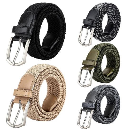 Men Belt Metal Pin Buckle Wide Band Anti-break Solid Color Firm Stitching Great Tougness Waist Strap Male Elastic Belt Pants Jeans Matching