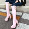 Elegant Pink White Women's High Boots 2024 Platform Black Heel Knee High Boot Women PU Leather Autumn Winter Shoes Ladies