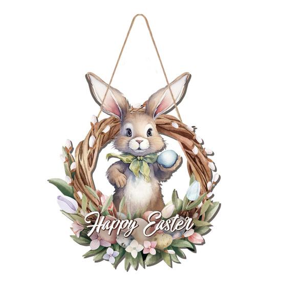 Yousheng Easter Welcome Door Sign Gnome Bunny Flower Egg Door Hanging Sign Front Door Hanger Wooden Spring Holiday Decorative Wall Plaque