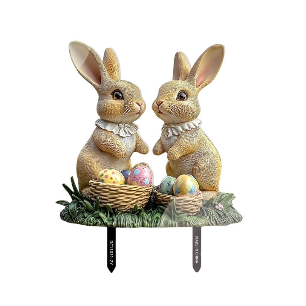 Easter Rabbit and Eggs Garden Stake Acrylic Waterproof Outdoor Decoration Yard Ornament for Seasonal Celebration