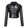 Women's Leather Jacket Slim Fit Short Style Long Sleeved Lapel Zipper Leather Jacket PU Women's Motorcycle Suit